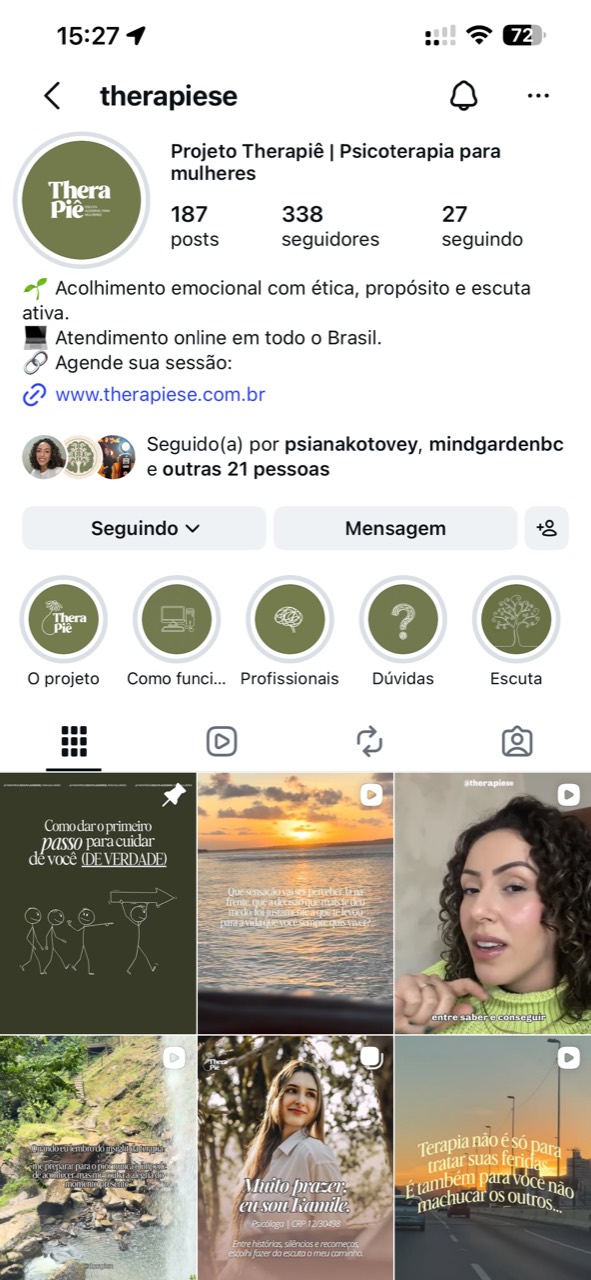 Print real do perfil da Therapiê no Instagram com as publicações